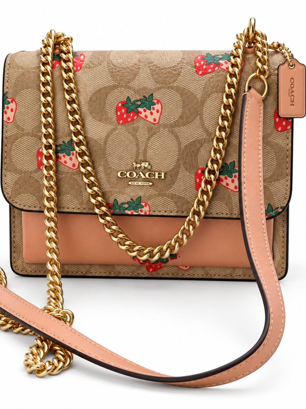 Coach Strawberry Print Leather Chain Crossbody